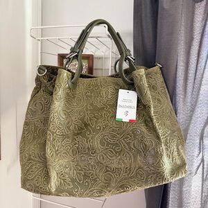 NWT Isadora Green Embossed Genuine Leather Bag